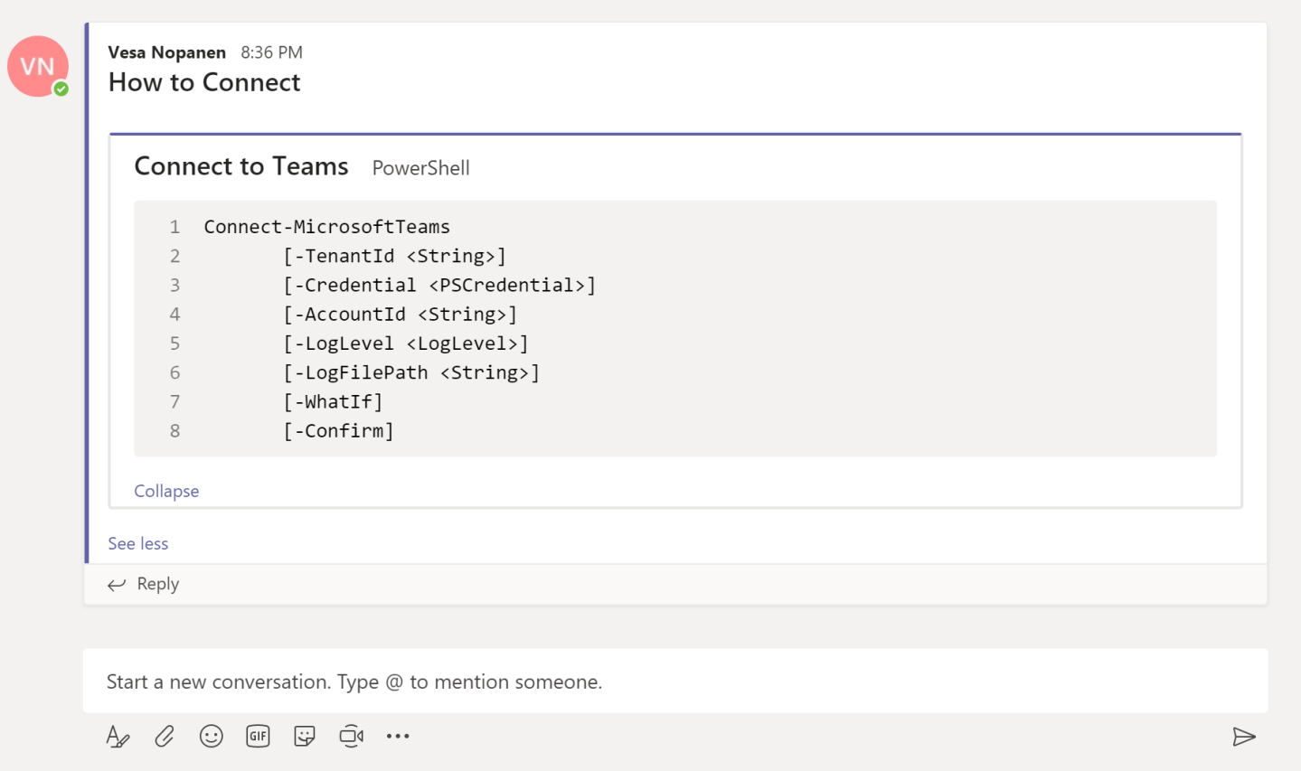 Teams: Code Snippets editor – Vesa Nopanen – Future Work today