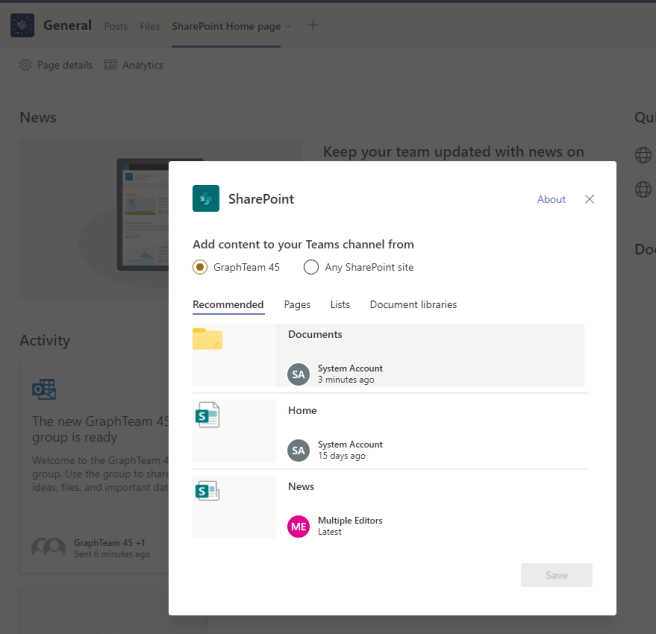 How to add a SharePoint content as a tab in Teams channel using Graph ...